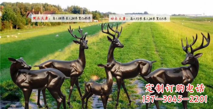 湖北古铜色鹿群铜雕