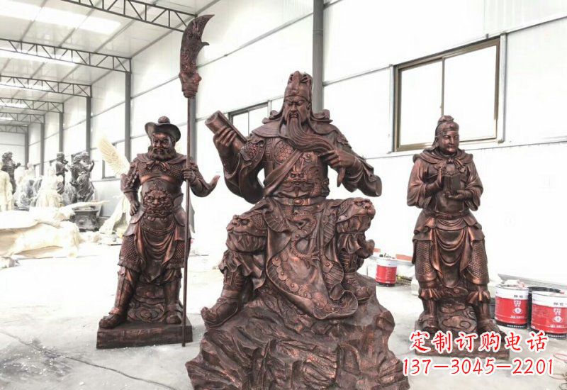 湖北关公关平周仓铜雕