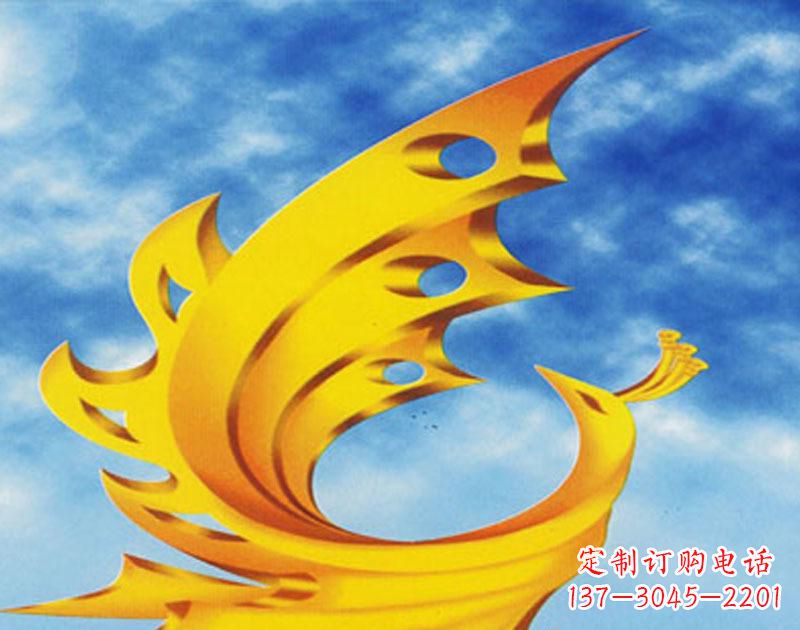 湖北广场摆u需i高金色的凤凰雕塑