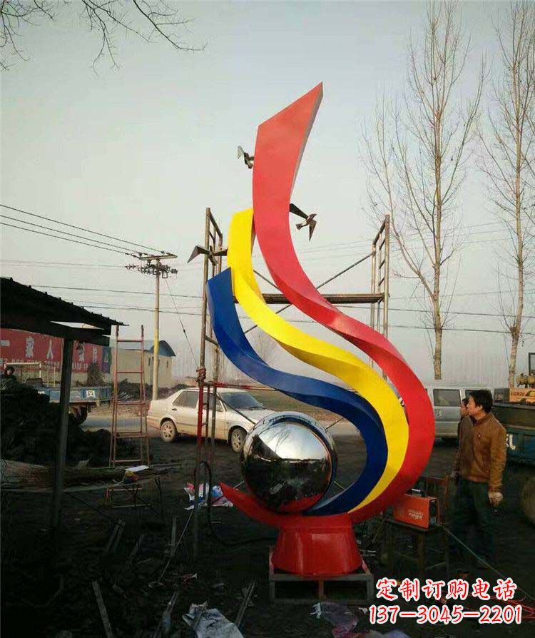 湖北广场不锈钢彩色抽象凤凰雕塑