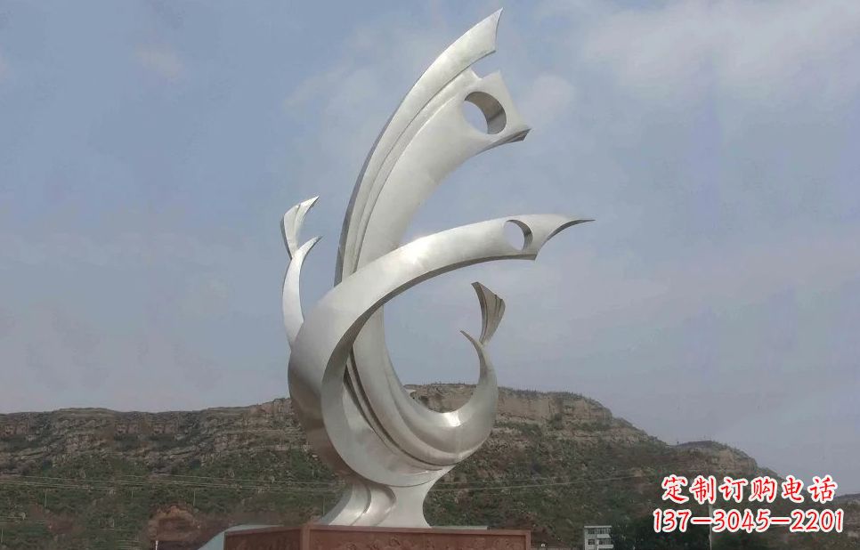 湖北广场不锈钢抽象凤凰雕塑 (5)