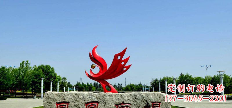 湖北广场不锈钢抽象凤凰雕塑 (3)