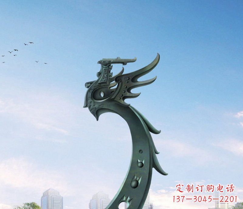湖北广场不锈钢抽象凤凰雕塑 (6)