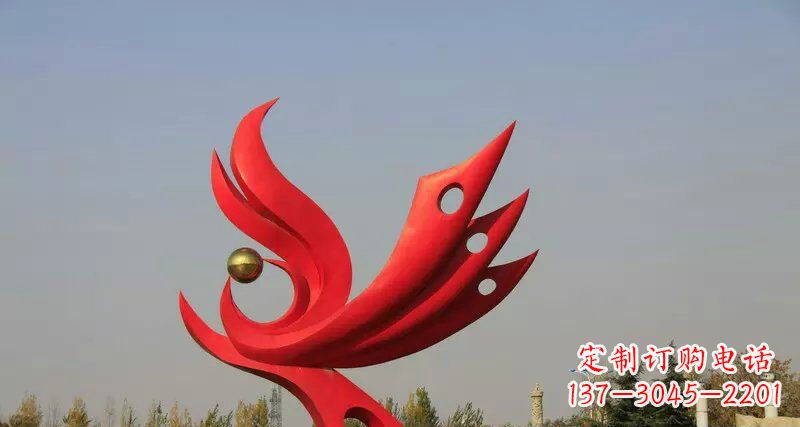 湖北广场不锈钢抽象凤凰凤临宝地雕塑