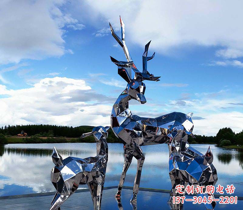 湖北广场不锈钢抽象梅花鹿雕塑
