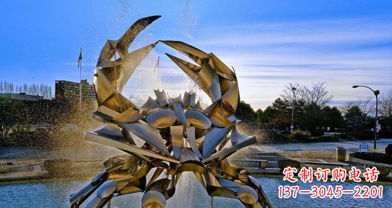 湖北广场不锈钢抽象螃蟹喷泉景观雕塑