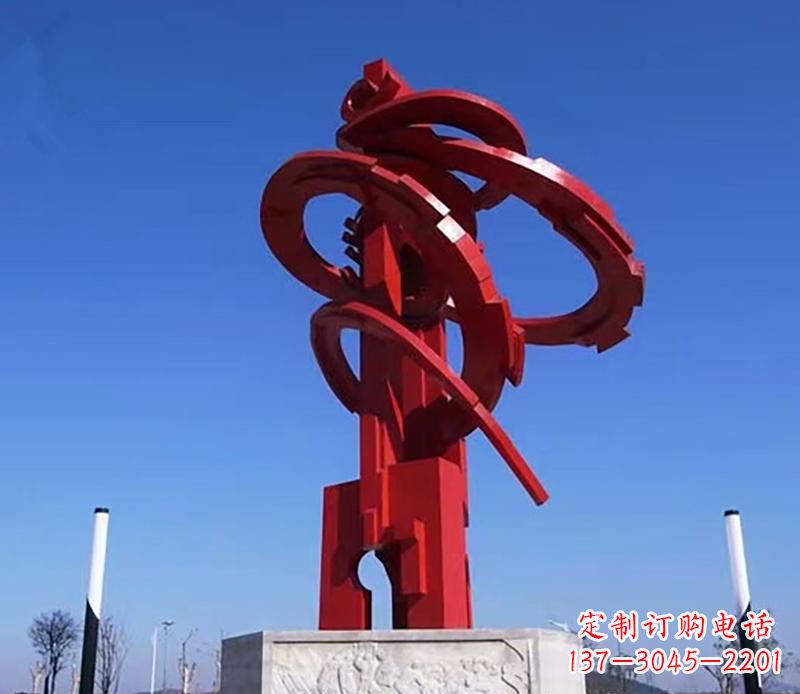 湖北广场不锈钢抽象飘带雕塑2