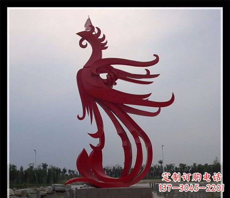 湖北广场不锈钢飞翔的凤凰雕塑 (2)