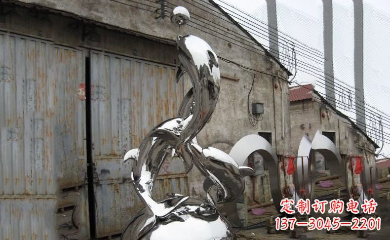 湖北广场不锈钢海豚雕塑