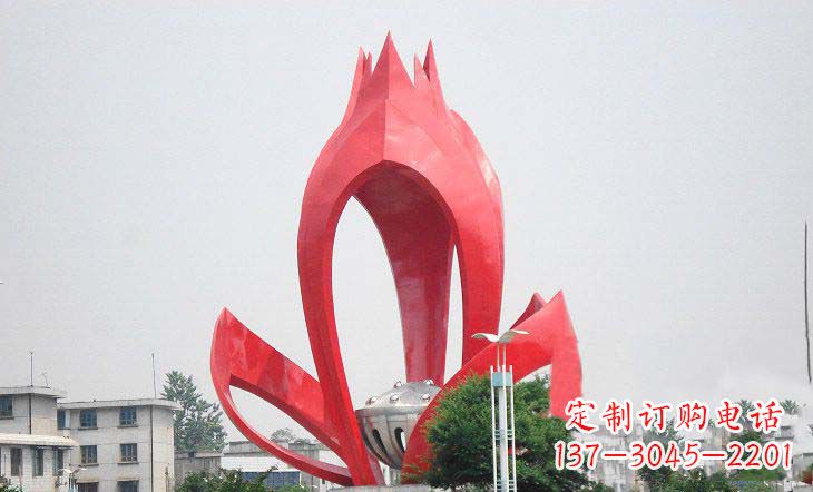 湖北广场不锈钢莲花和莲蓬雕塑