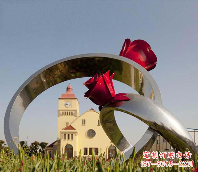 湖北广场不锈钢玫瑰戒指景观摆件雕塑