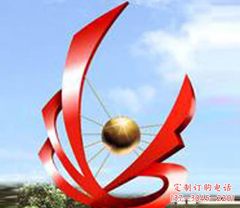 湖北广场不锈钢飘带球网景观雕塑