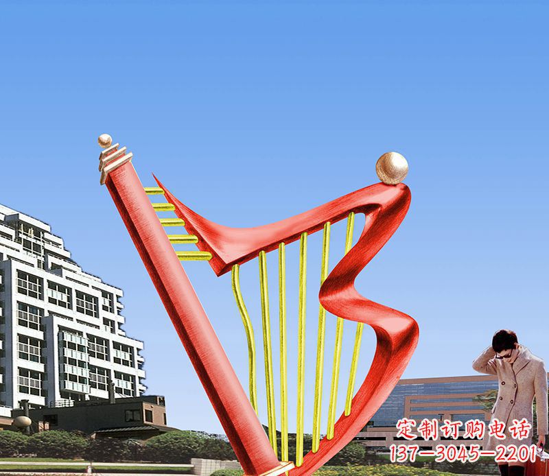 湖北广场不锈钢竖琴景观雕塑