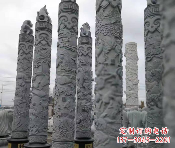 湖北广场景观12生肖石柱 (2)