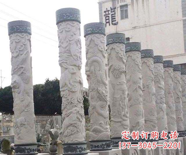湖北广场景观大理石12生肖龙柱石雕
