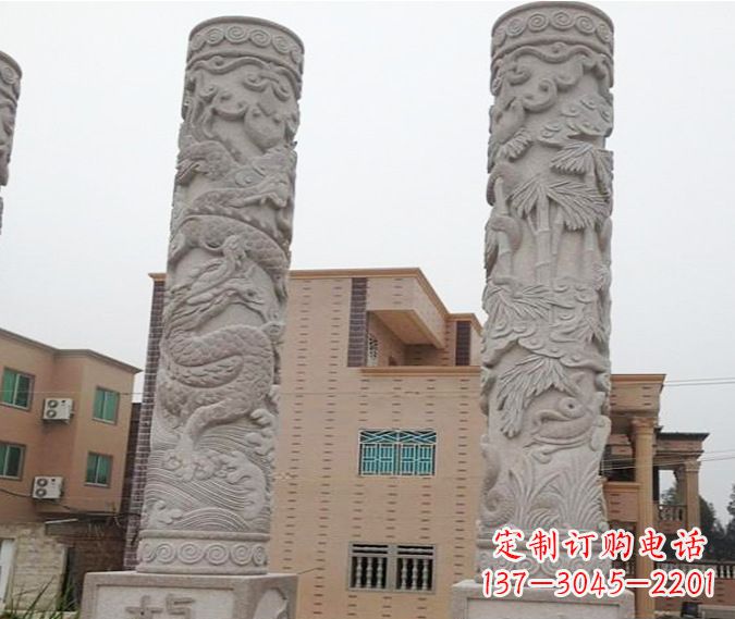 湖北广场景观大理石12生肖龙柱石雕 (2)