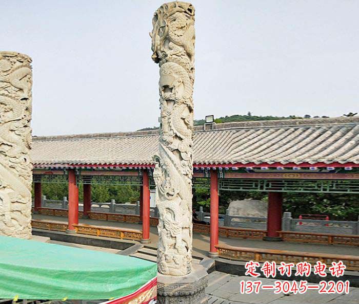 湖北广场景观大理石龙柱石雕 (2)