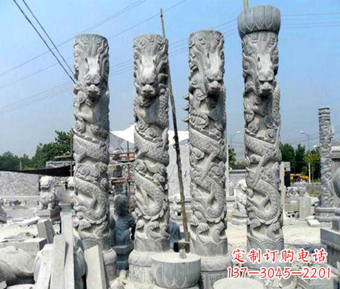 湖北广场景观大理石龙柱石雕 (4)