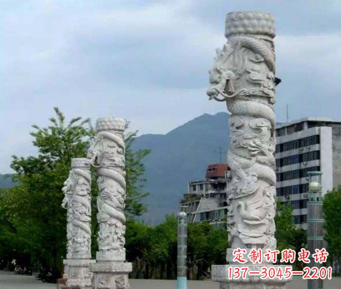 湖北广场景观大理石龙柱石雕 (3)