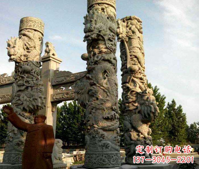 湖北广场景观大理石龙柱石雕