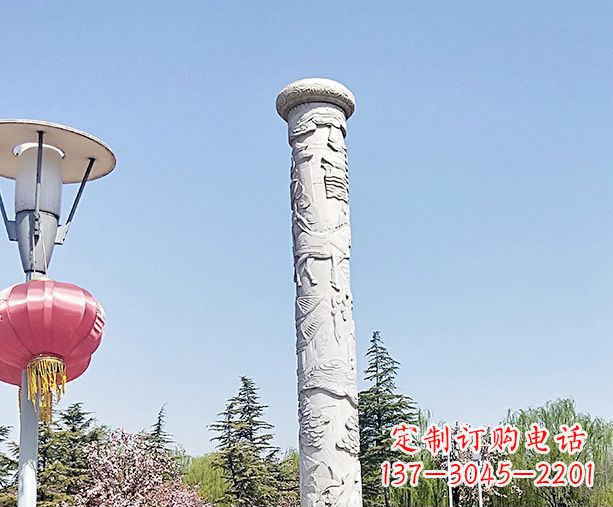 湖北广场景观大理石龙柱石雕 (6)