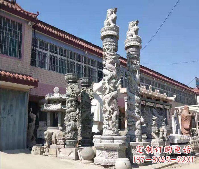 湖北广场景观大理石龙柱石雕_1