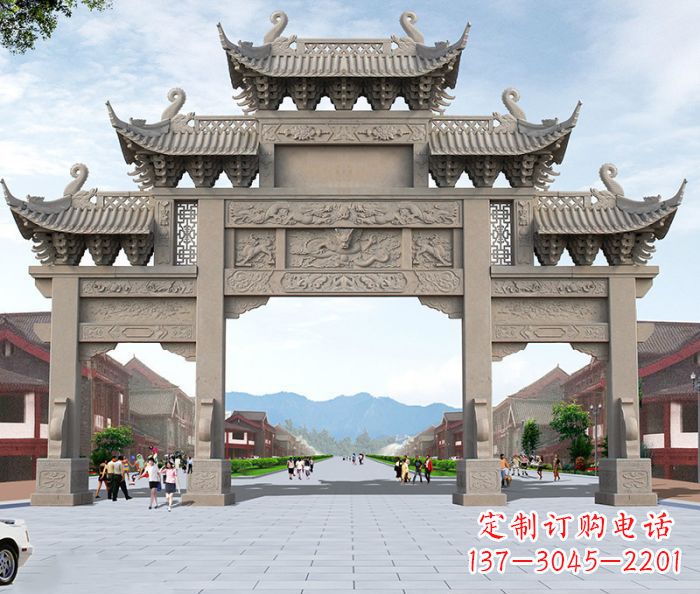湖北广场景观大理石牌楼石雕 (2)