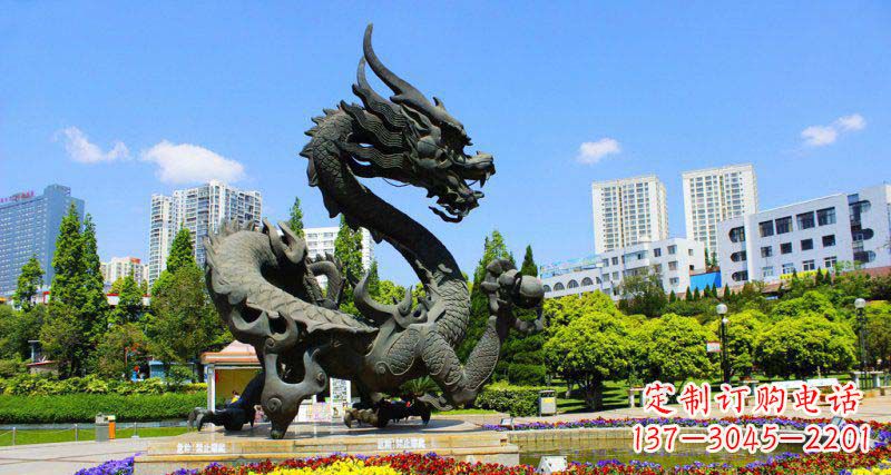湖北精美巨型广场龙戏珠景观铜雕