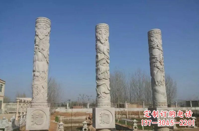湖北十二生肖文化柱石雕,展现传统文化风采
