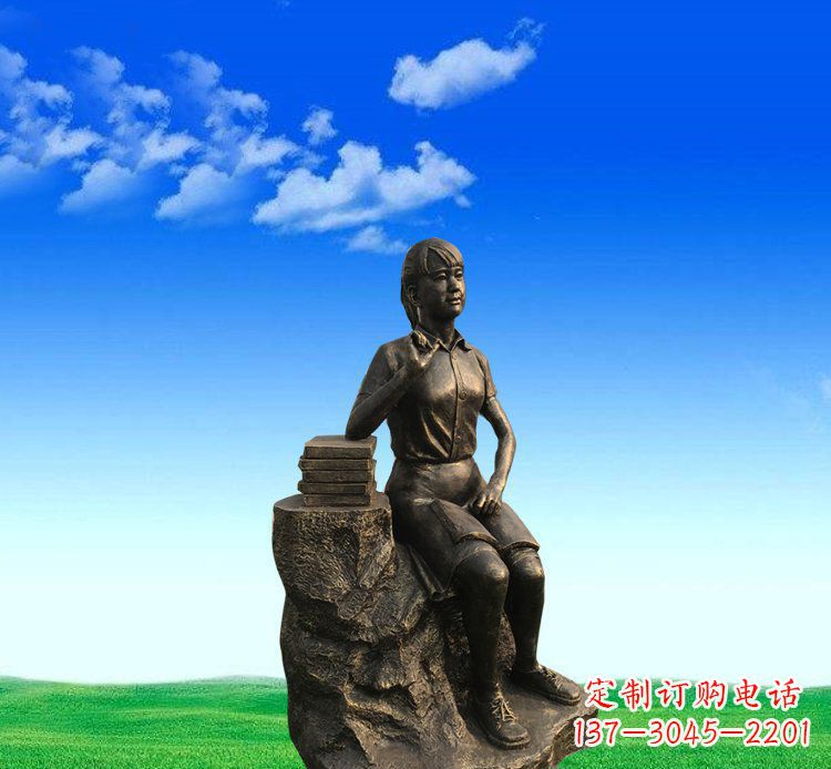 湖北广场铜雕美女休息人物雕塑 (2)