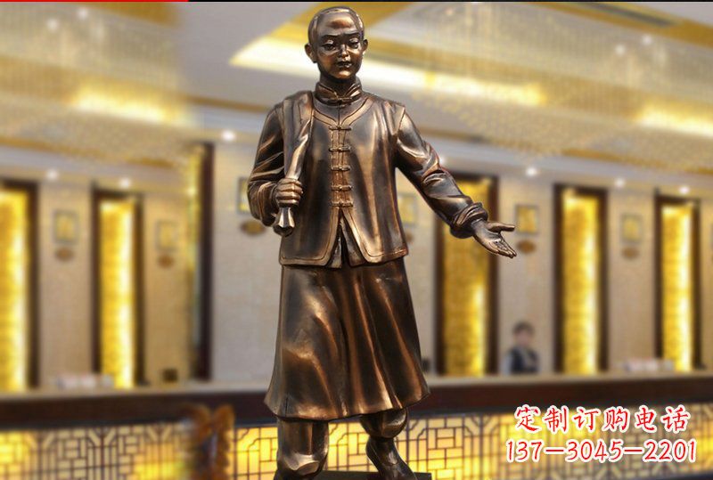 湖北广场铜雕商场店小二人物雕塑