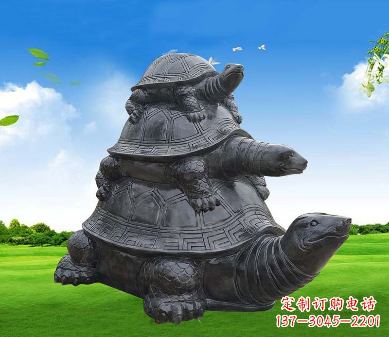 湖北海龟母子石雕公园动物摆件
