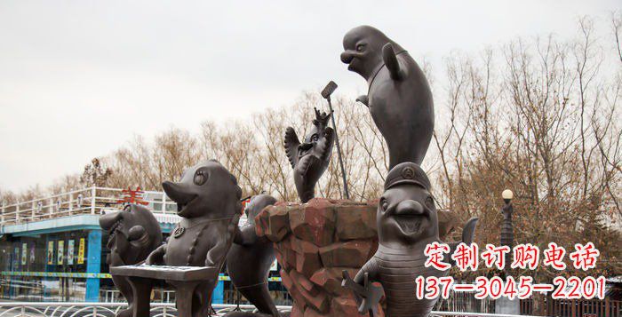 湖北海豚卡通动物铜雕