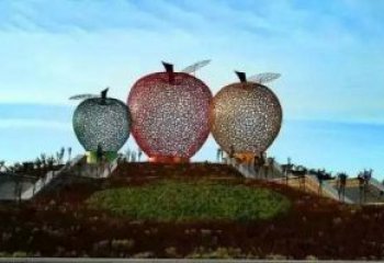 湖北广场不锈钢镂空苹果雕塑
