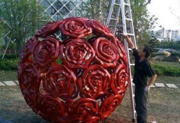 湖北广场不锈钢玫瑰花镂空球景观雕塑