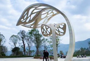 湖北广场大型不锈钢抽象树叶雕塑