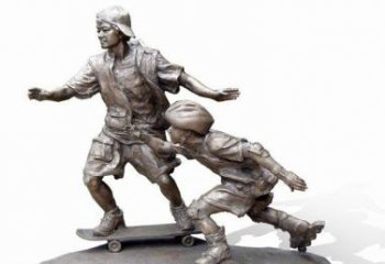 湖北令人惊叹的广场滑板男孩铜雕塑