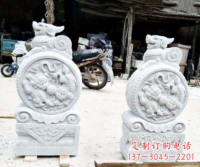 湖北汉白玉招财门墩雕塑