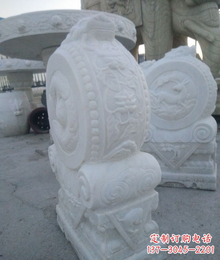 湖北汉白玉抱鼓石门墩雕塑