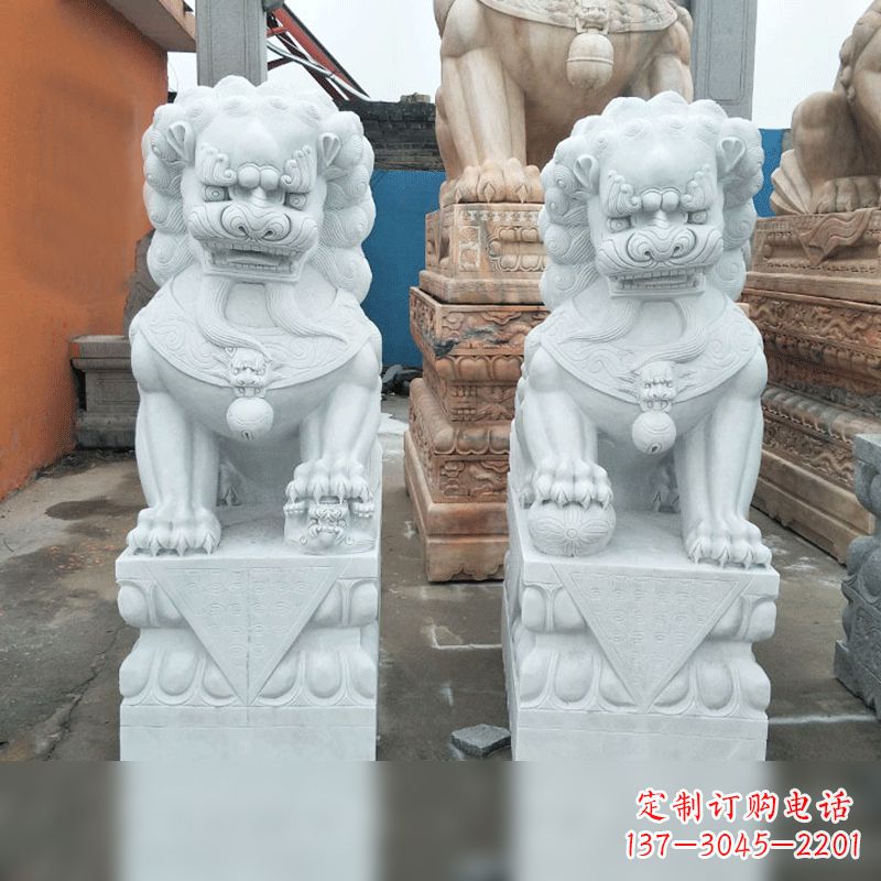 湖北风格精致的汉白玉北京小狮子雕塑