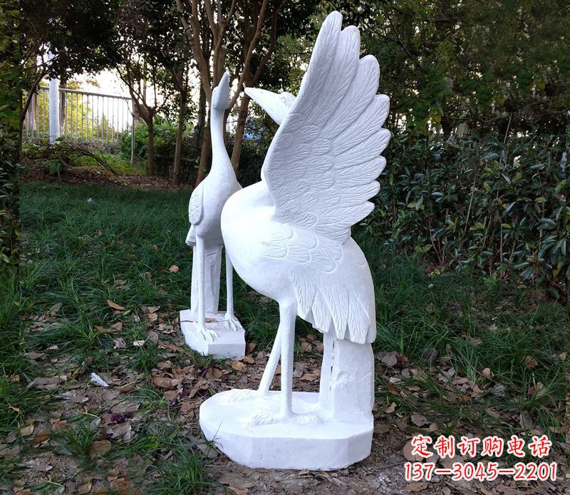 湖北汉白玉丹顶鹤公园石雕