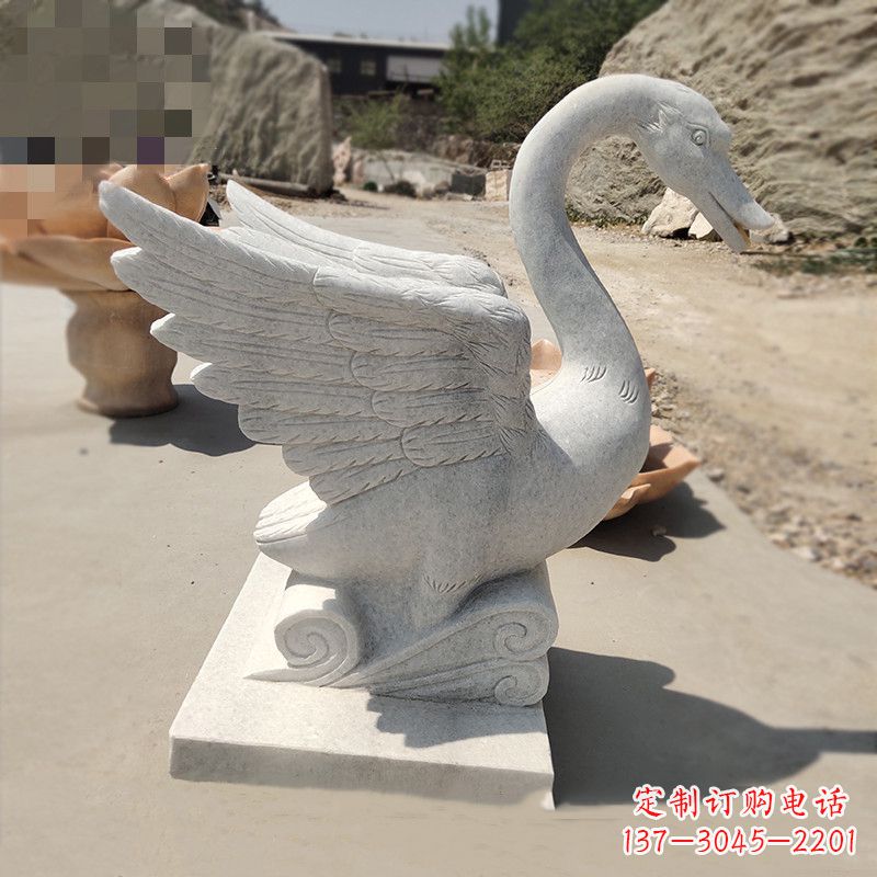 湖北细腻精美的汉白玉天鹅雕塑