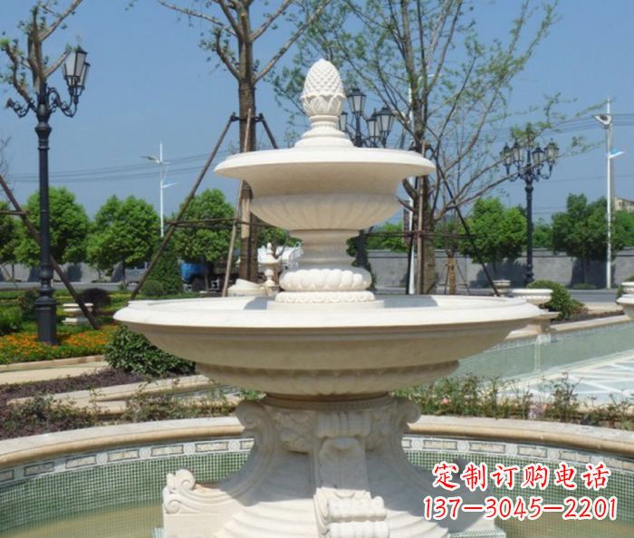 湖北全新款白玉多层喷泉雕塑