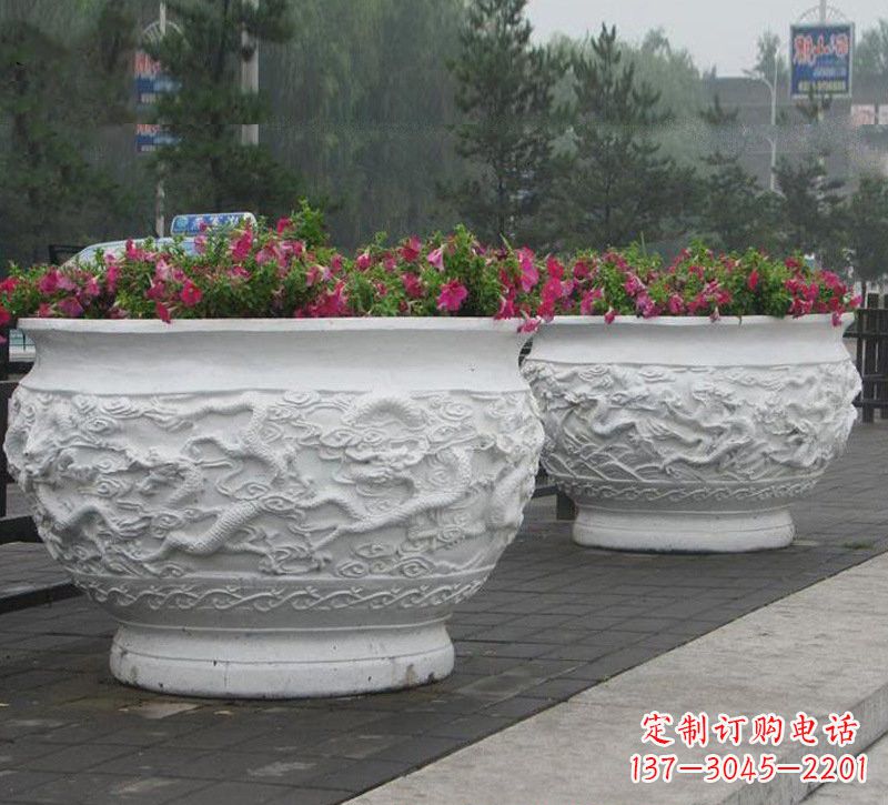 湖北优雅自然，中领雕塑汉白玉公园龙浮雕花盆