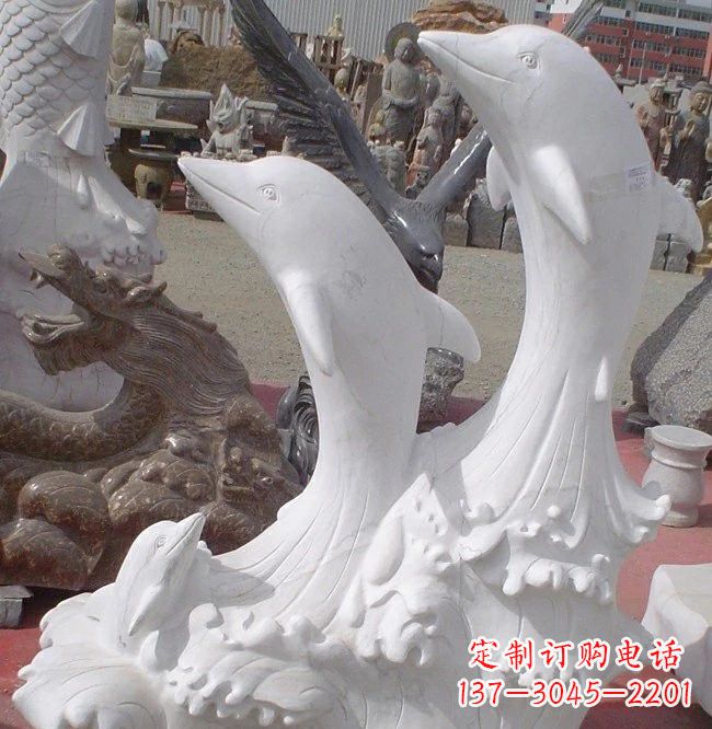 湖北汉白玉海豚石雕