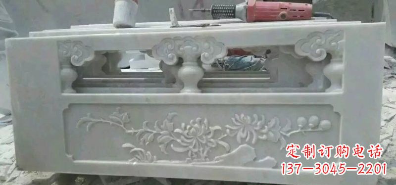 湖北汉白玉花朵浮雕栏板,精致深具视觉立体感