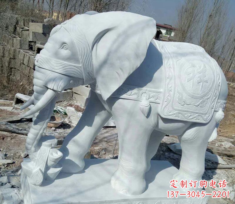 湖北汉白玉制作的大象吉祥门口雕塑