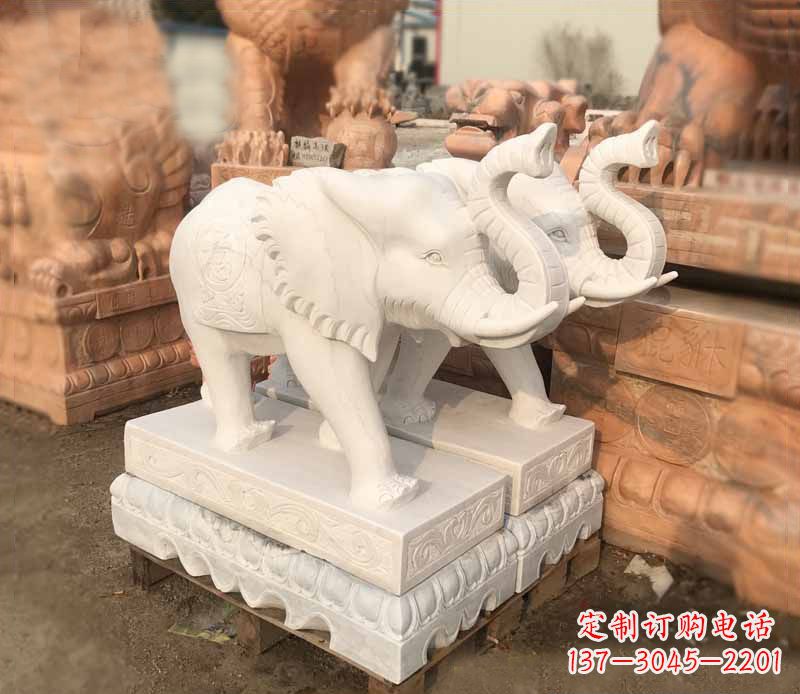 湖北汉白玉吉祥如意大象门口镇宅招财石雕