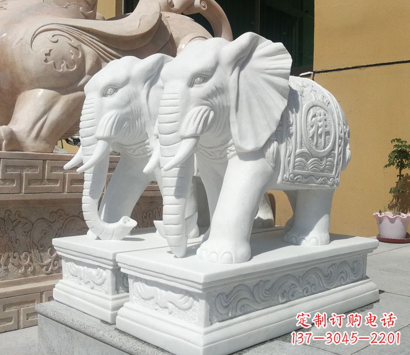 湖北汉白玉吉祥如意门口招财大象石雕