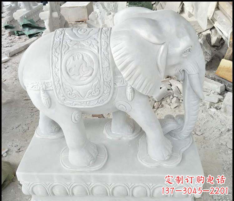 湖北汉白玉吉祥如意门口招财镇宅大象石雕